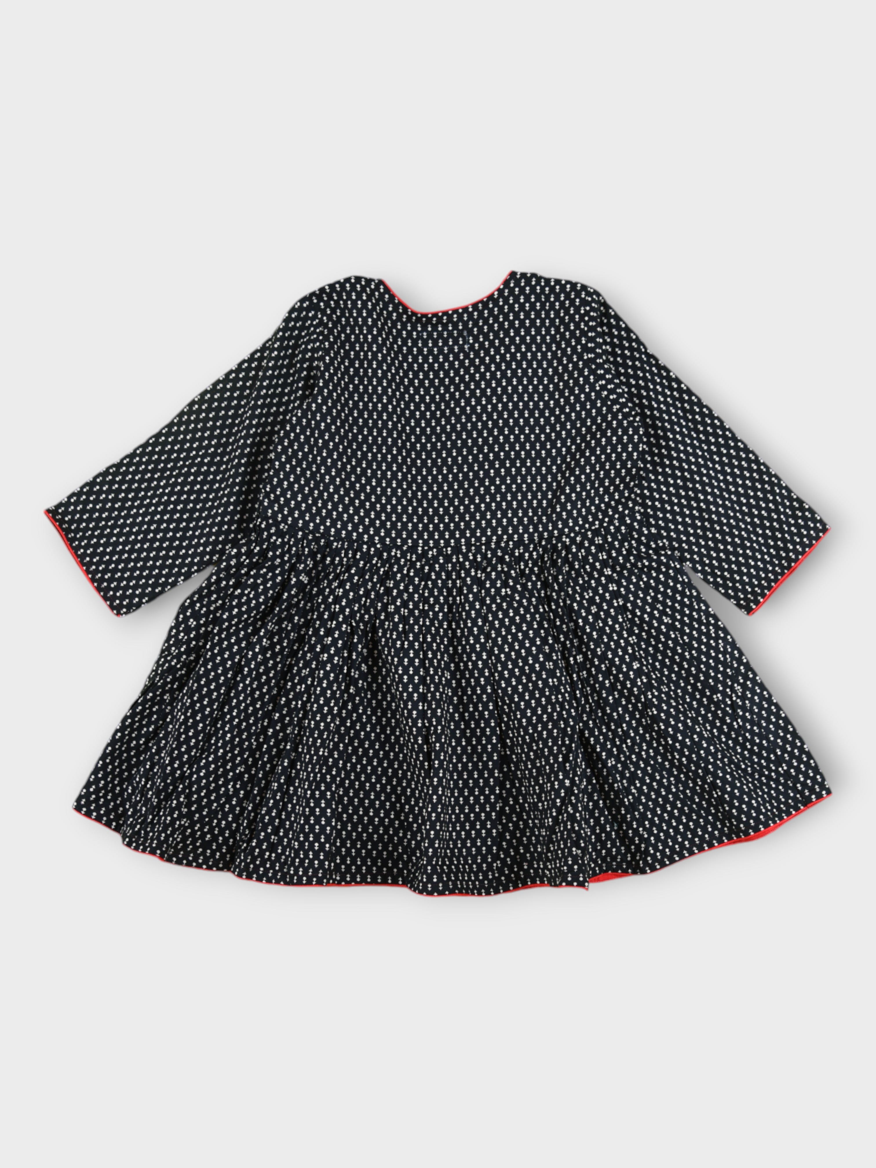 Girls Black Motif Tie Up V-Neck Angrakha Dress