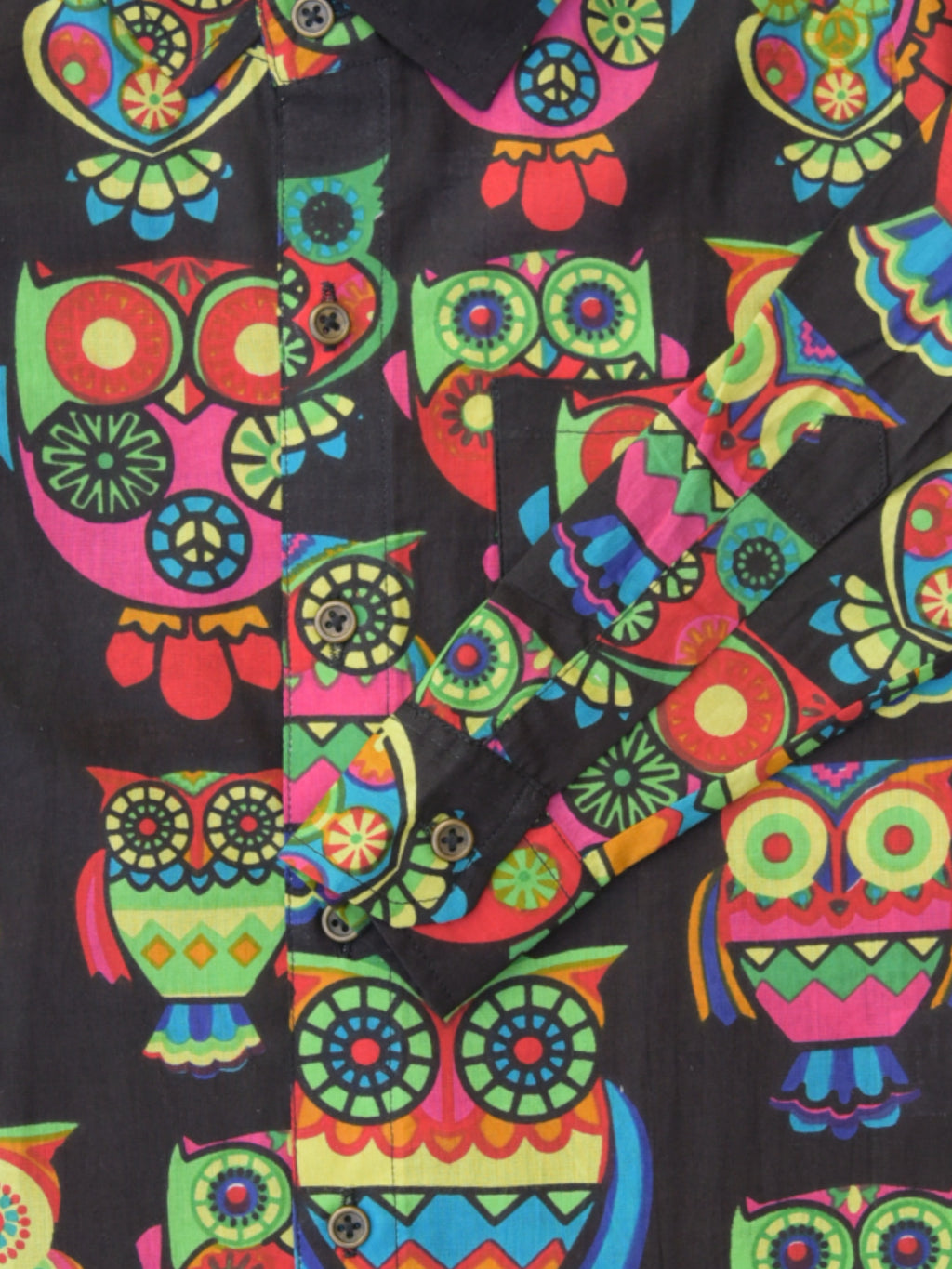 Boys Black Owl Full Sleeves Spread Collar Shirt