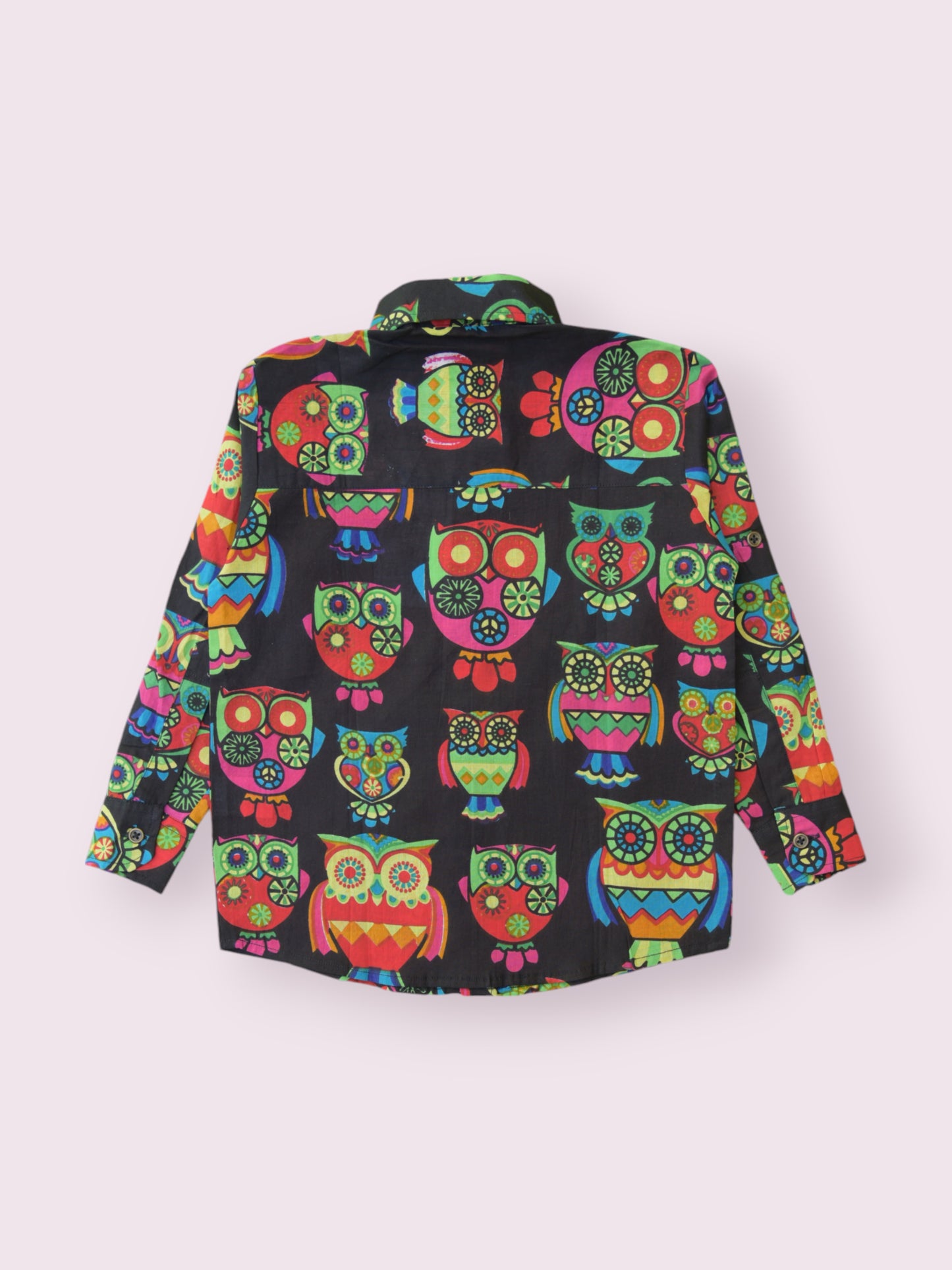 Boys Black Owl Full Sleeves Spread Collar Shirt