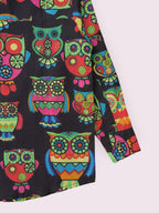 Boys Black Owl Full Sleeves Spread Collar Shirt