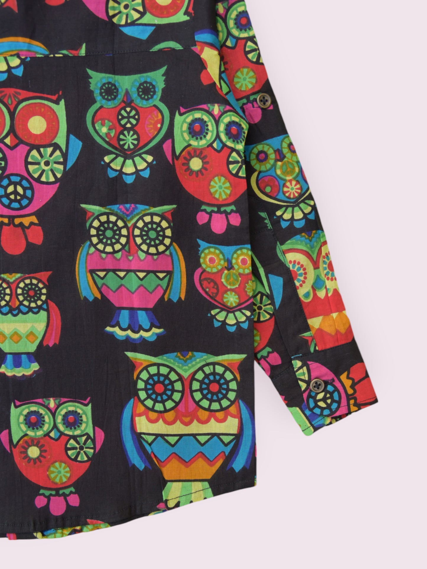 Boys Black Owl Full Sleeves Spread Collar Shirt