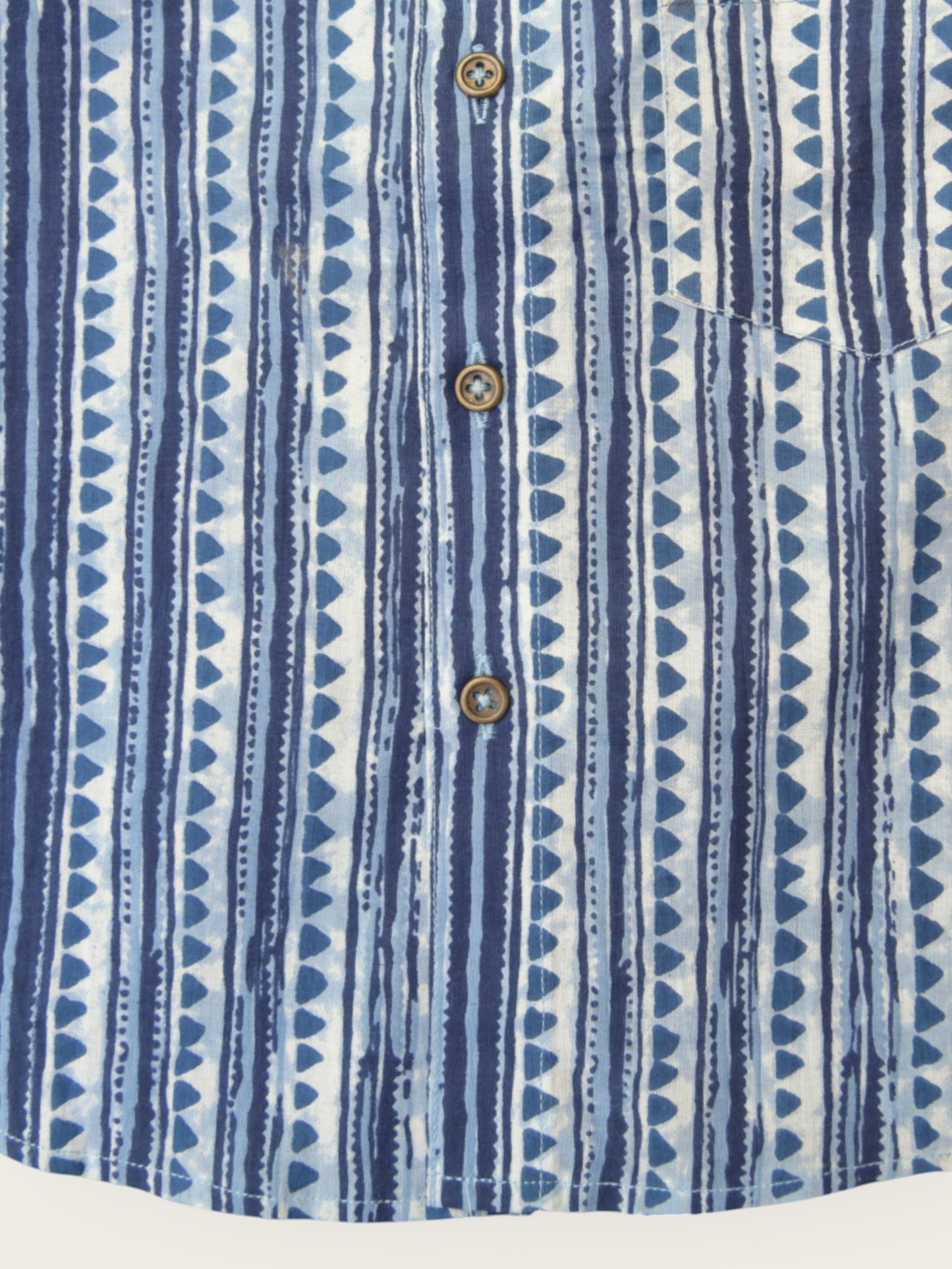 Boys Blue Triangles Full Sleeves Mandarin Collar Shirt