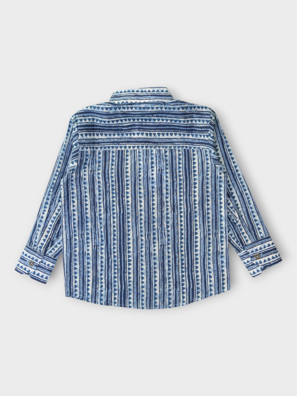 Boys Blue Triangles Full Sleeves Mandarin Collar Shirt