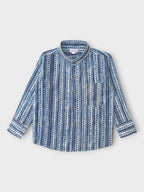 Boys Blue Triangles Full Sleeves Mandarin Collar Shirt