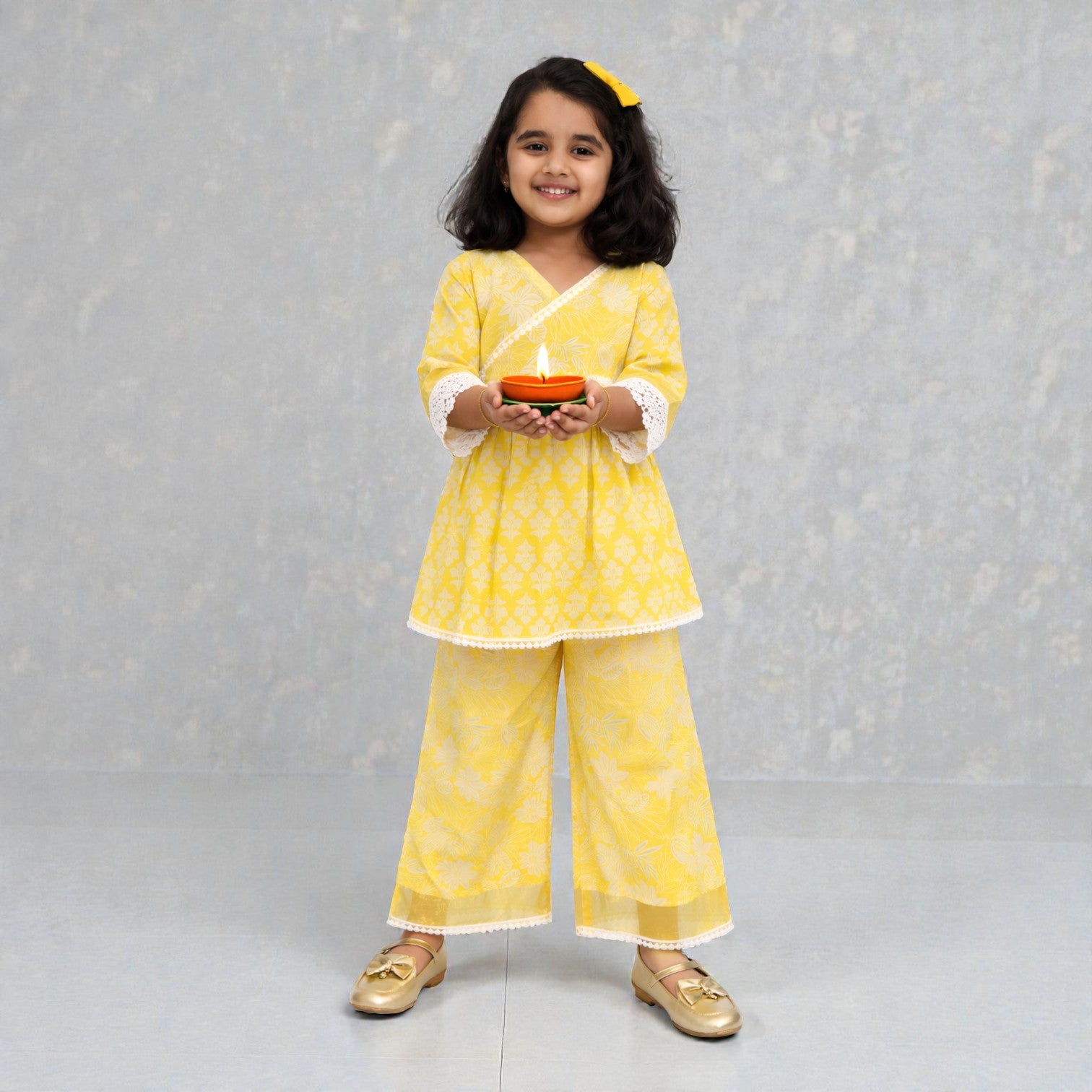 Lemon Yellow  Motif Angrakha Culottes
