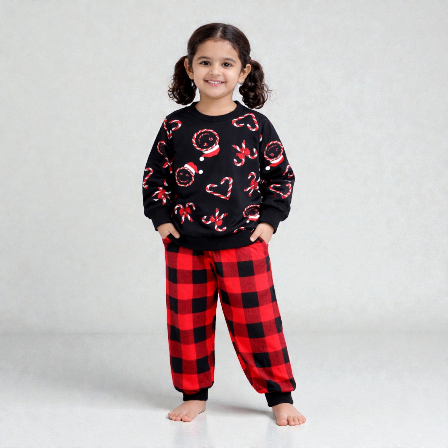 Kids Black Candycane Night Suit