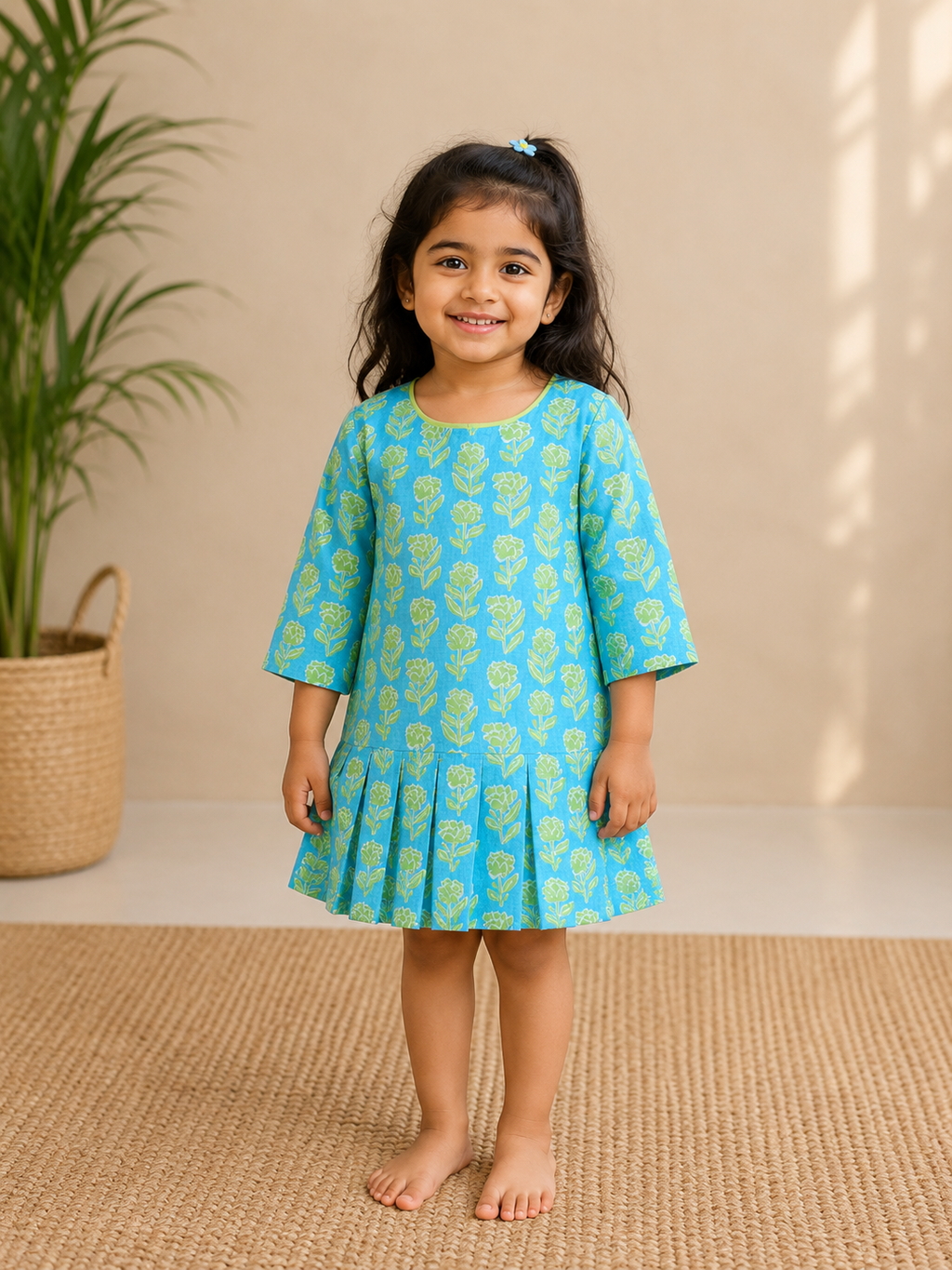 Girls Aqua Marigold Knife Pleated Dress