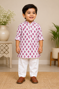 Boys Pink Floral Kurta Set