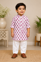 Boys Pink Floral Kurta Set