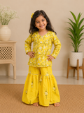 Girls Yellow Jaal Kurta Sharara Set