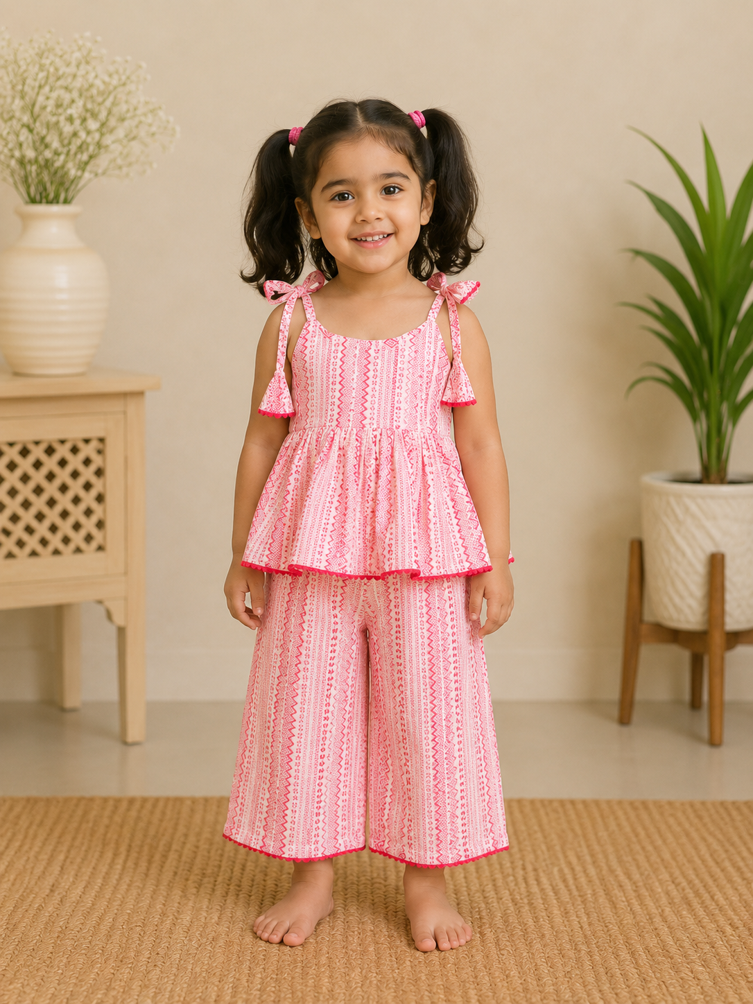 Girls Pink Lurex Tie-Up Co-Ord Set