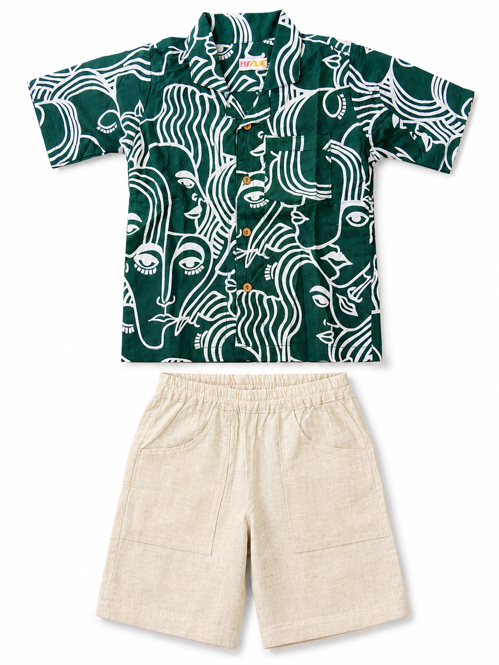 Green Faces Kids Shorts Set
