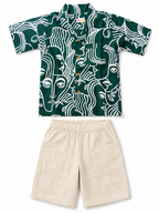 Green Faces Kids Shorts Set