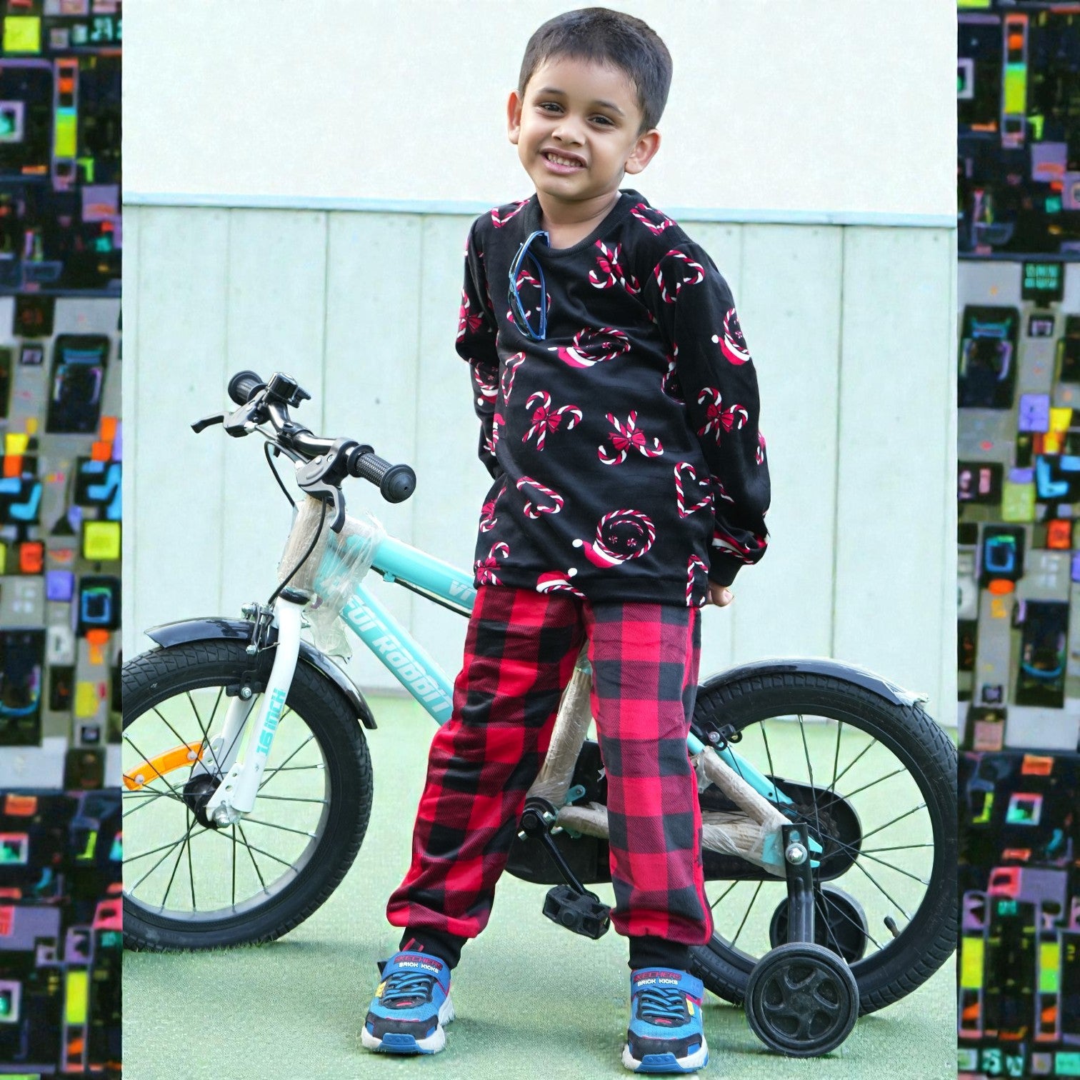 Kids Black Candycane Night Suit