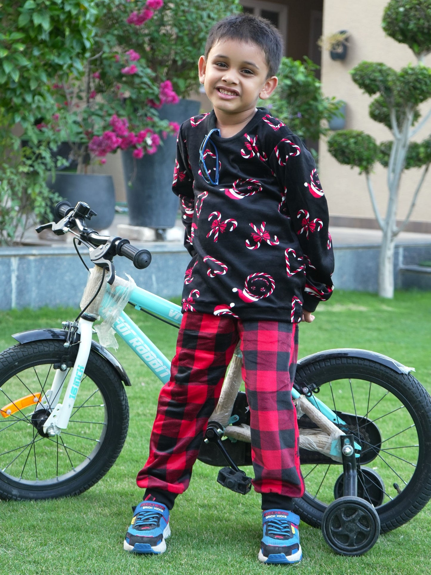 Kids Black Candycane Night Suit