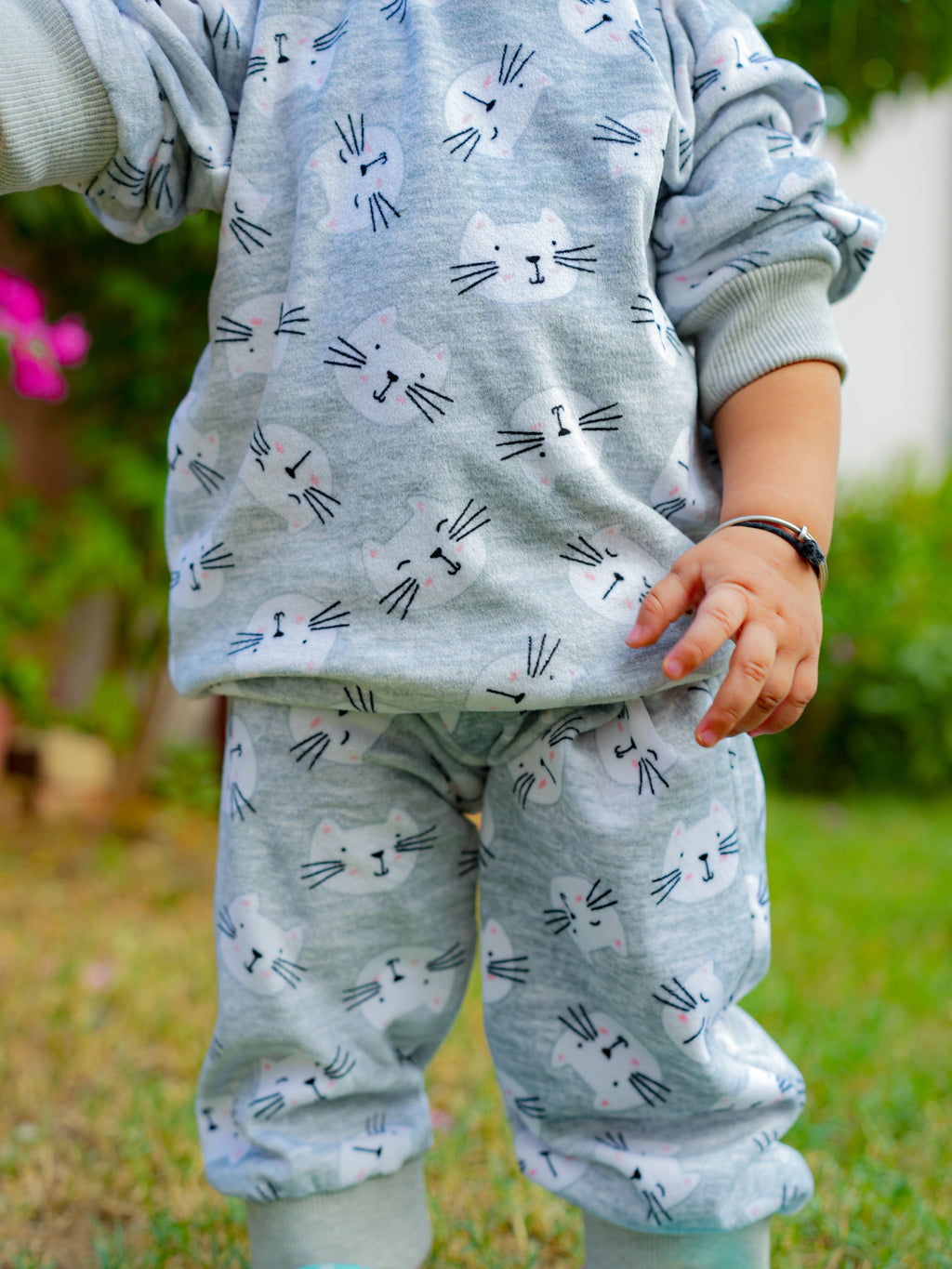 Kids Grey Cat Fleece Winter NightSet