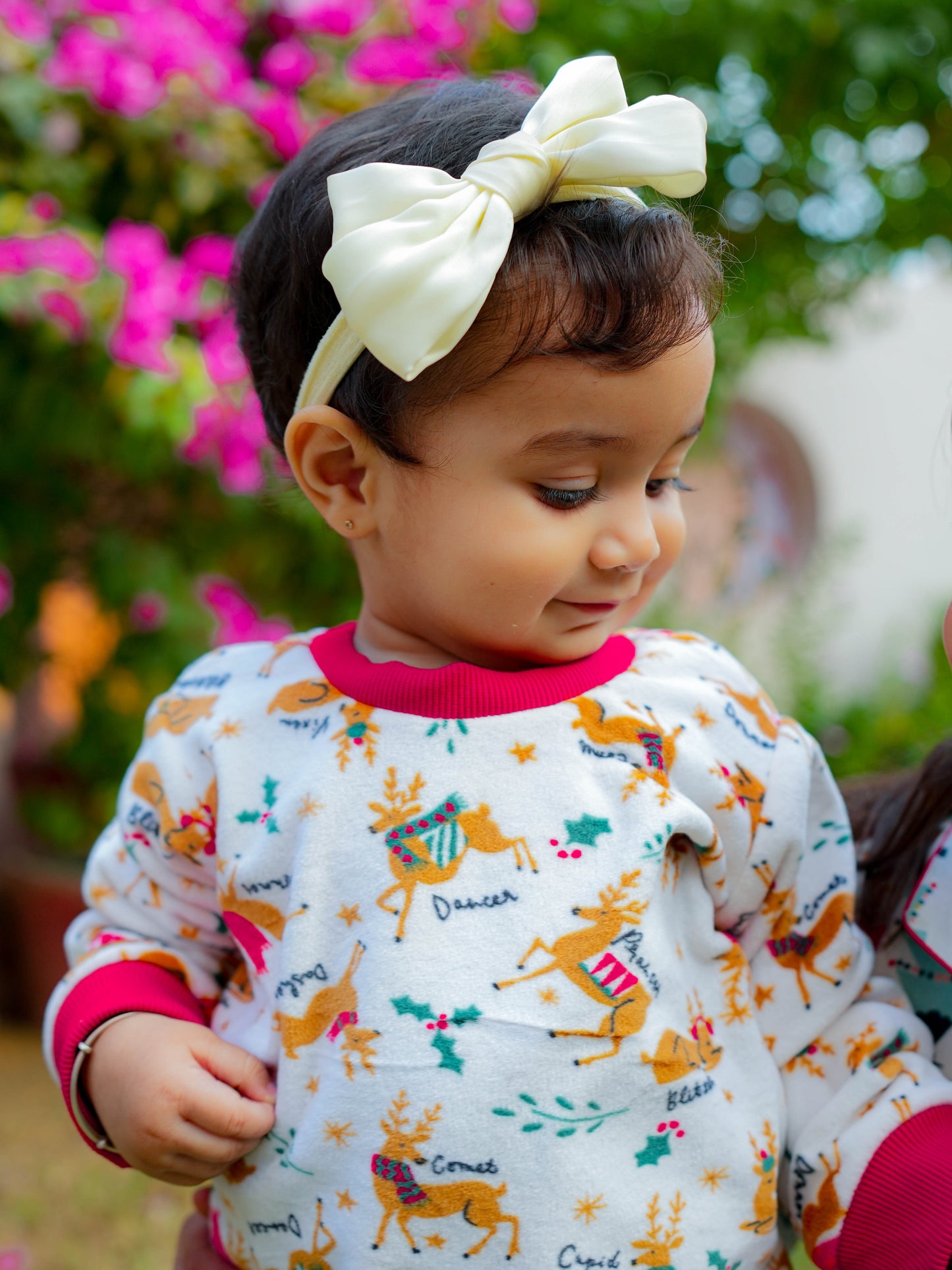 Kids White Reindeer Fleece Winter Night Suit