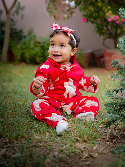 Kids Red Ginger Bread Winter Nightsuit