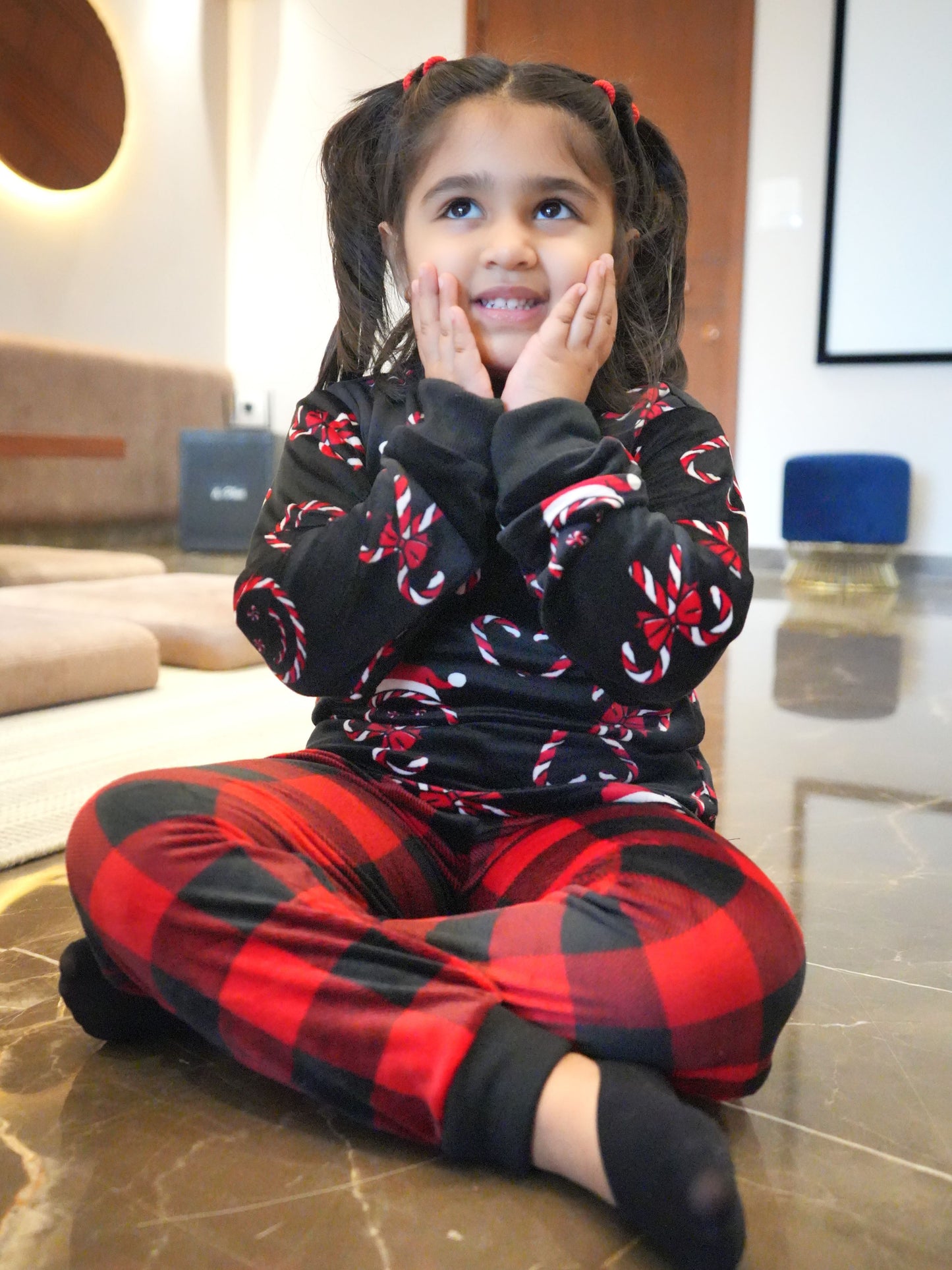 Kids Black Candycane Night Suit