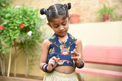 Girls Mask Crop Top With Tiered Lehenga Set