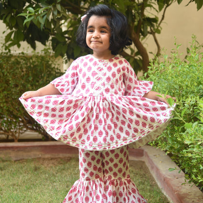 Girls Pink Motif Sharara Set
