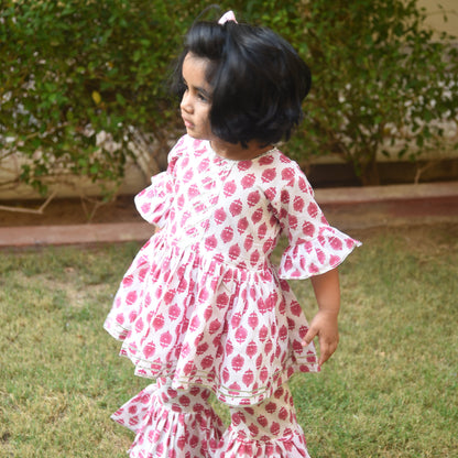Girls Pink Motif Sharara Set