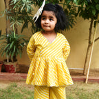 Girls Yellow Leheriya Angrakha Kurta Culottes Set