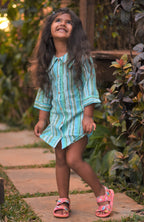 Girls Aqua Long Collar Shirt Dress