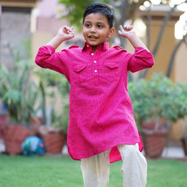 Boys Pink Kantha Pathani Set