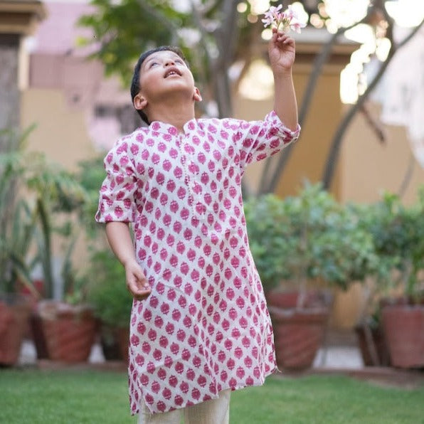 Boys Pink Floral Kurta Set