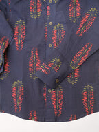 Boys Deep Blue Salvia Full Sleeves Mandarin Collar Shirt