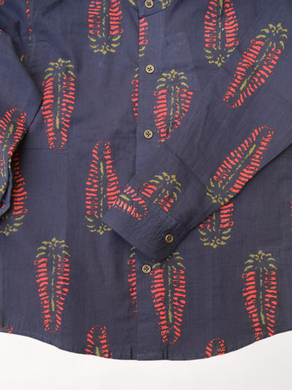 Boys Deep Blue Salvia Full Sleeves Mandarin Collar Shirt