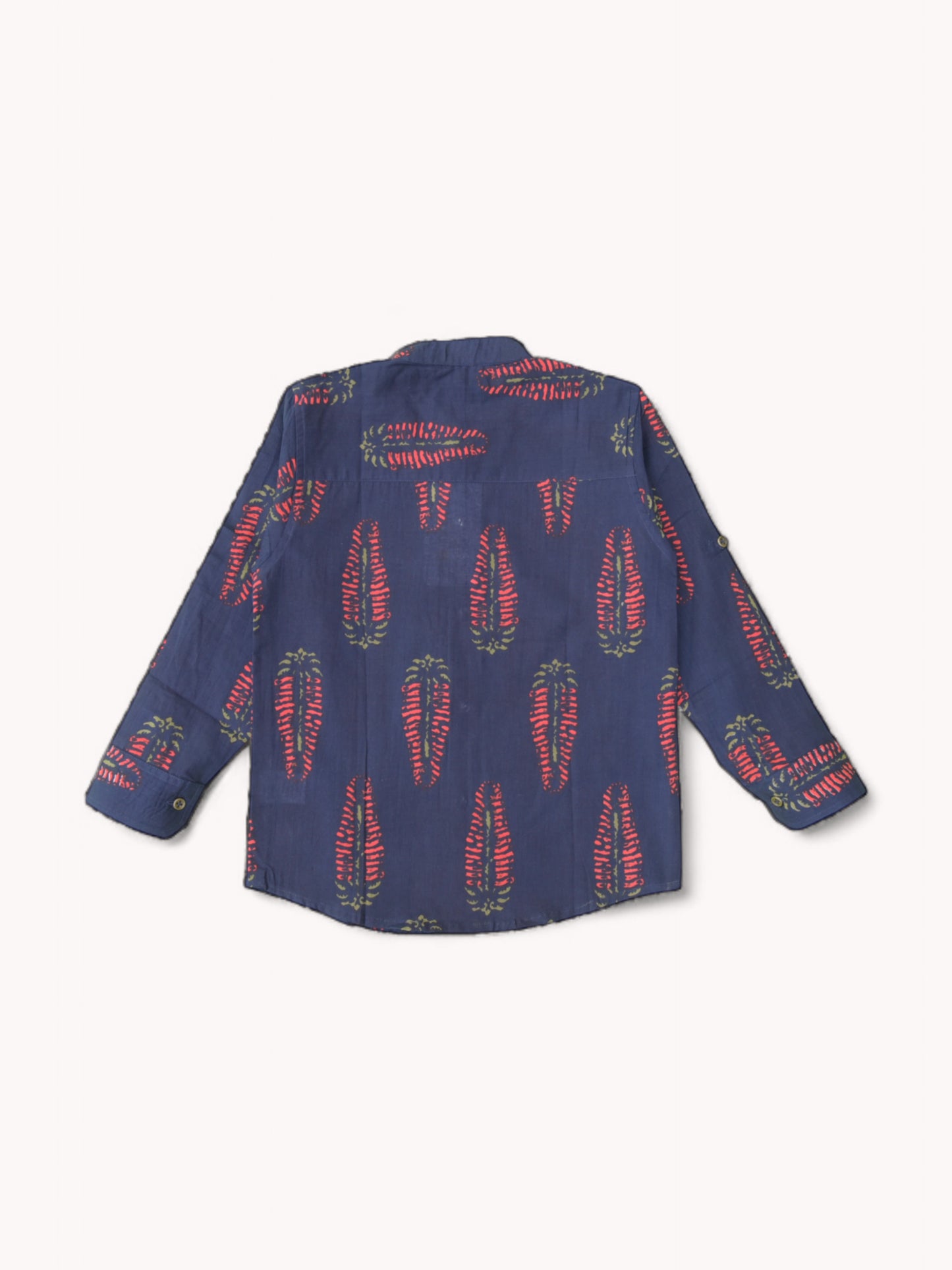 Boys Deep Blue Salvia Full Sleeves Mandarin Collar Shirt