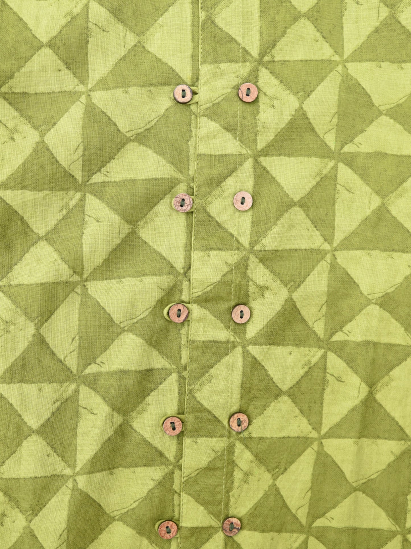 Boys Earthy Green Double Button Full Sleeves Mandarin Collar Shirt