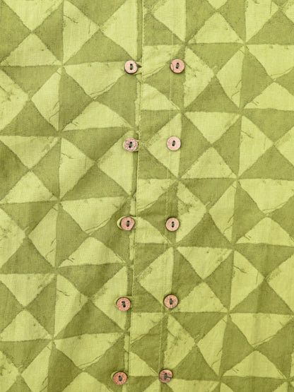 Boys Earthy Green Double Button Full Sleeves Mandarin Collar Shirt