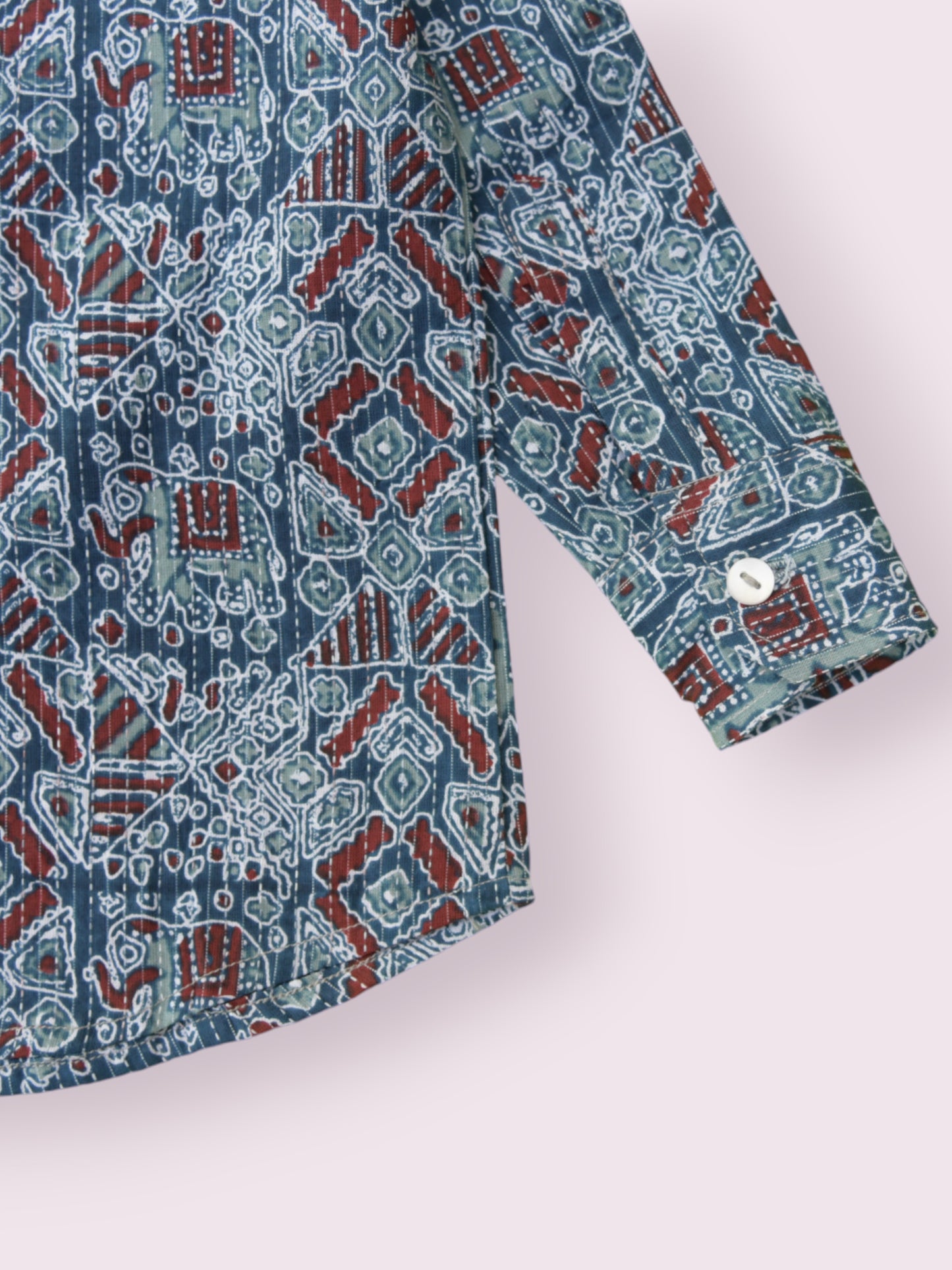 Boys Elephant Kantha Full Sleeves Spread Collar Shirt