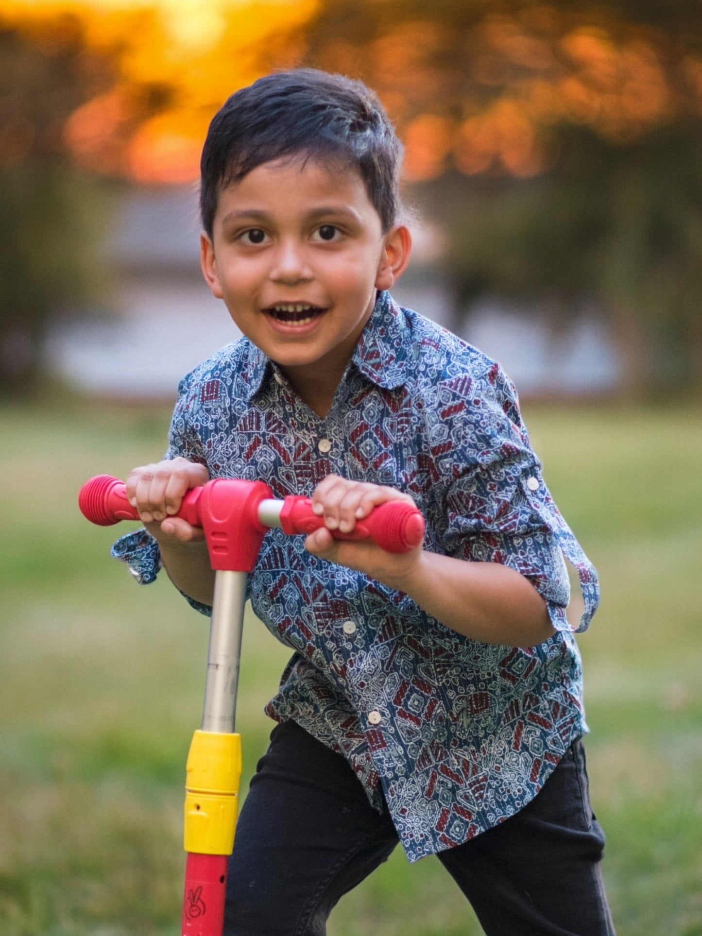 Boys Elephant Kantha Full Sleeves Spread Collar Shirt