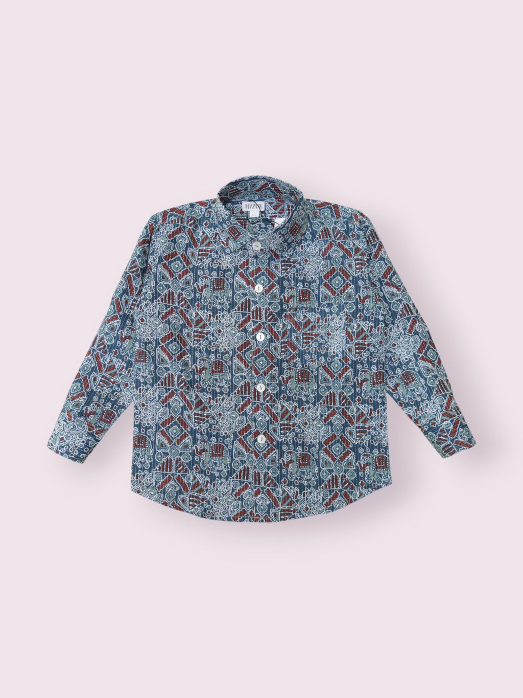Boys Elephant Kantha Full Sleeves Spread Collar Shirt