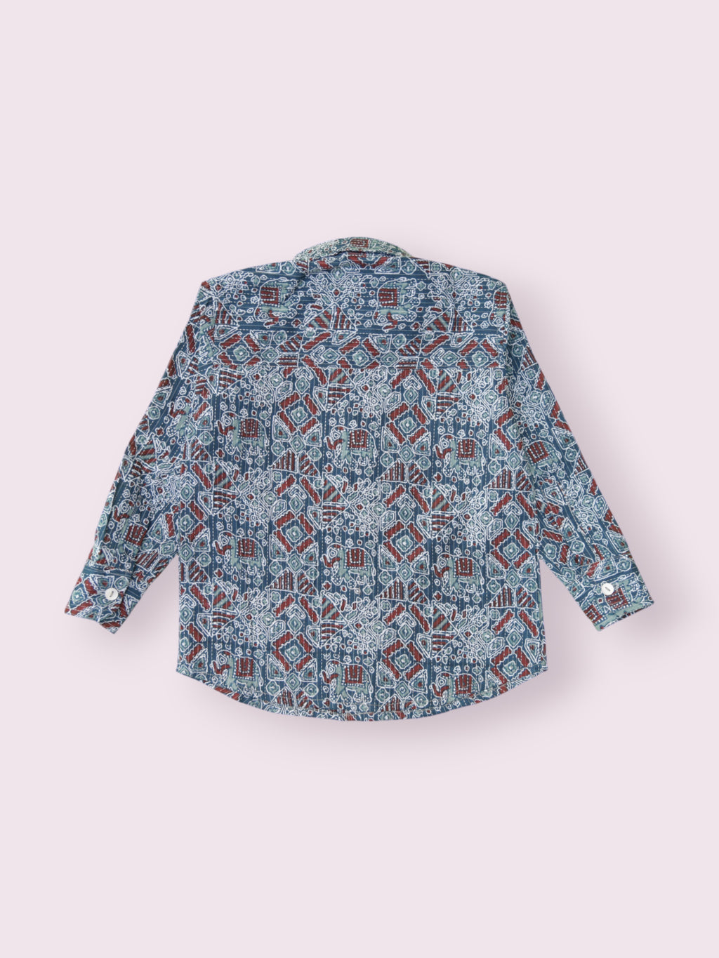 Boys Elephant Kantha Full Sleeves Spread Collar Shirt