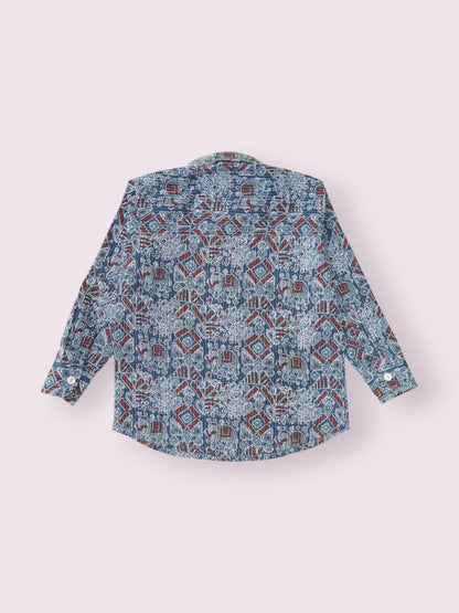 Boys Elephant Kantha Full Sleeves Spread Collar Shirt