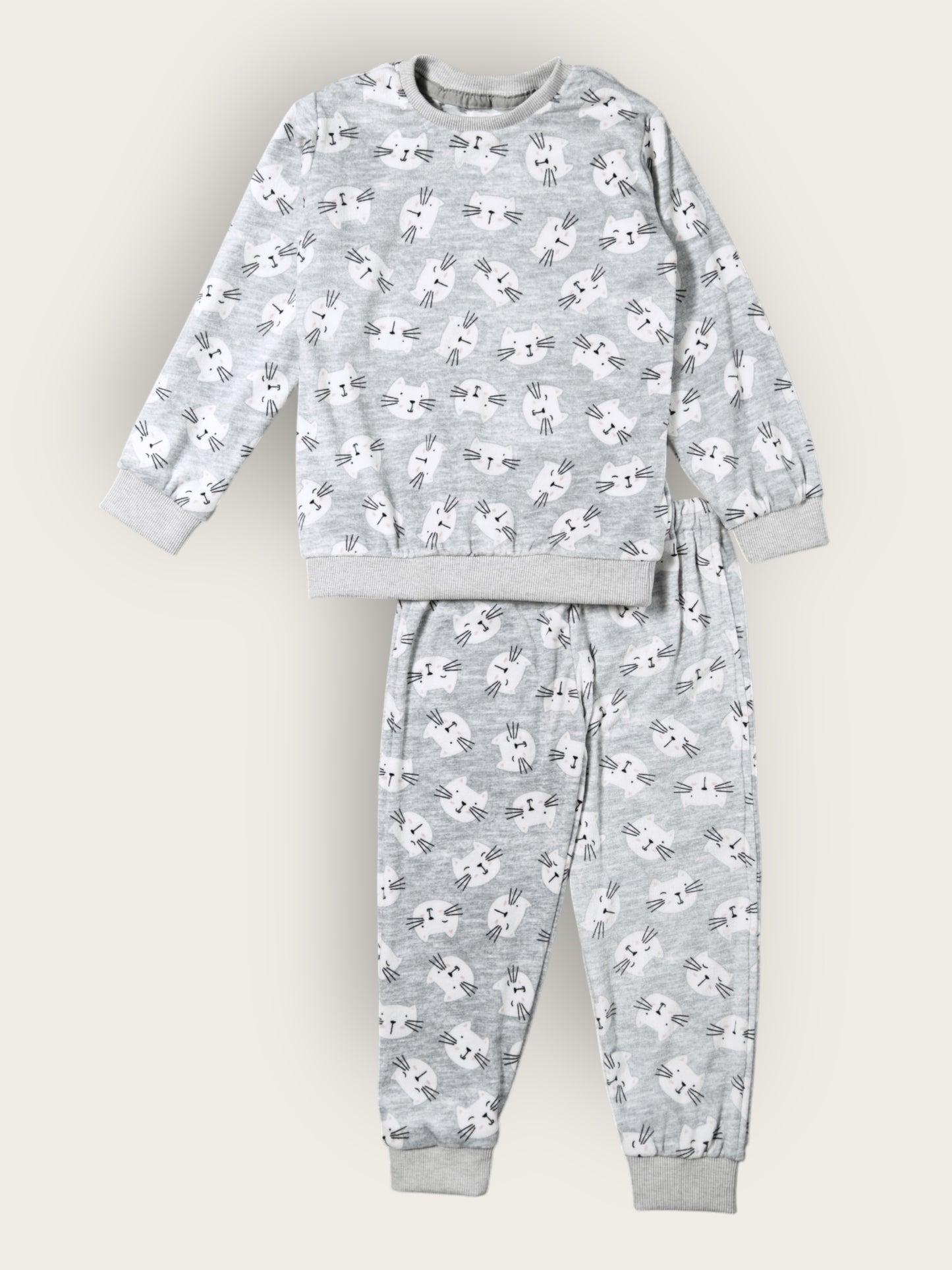 Kids Grey Cat Fleece Winter NightSet