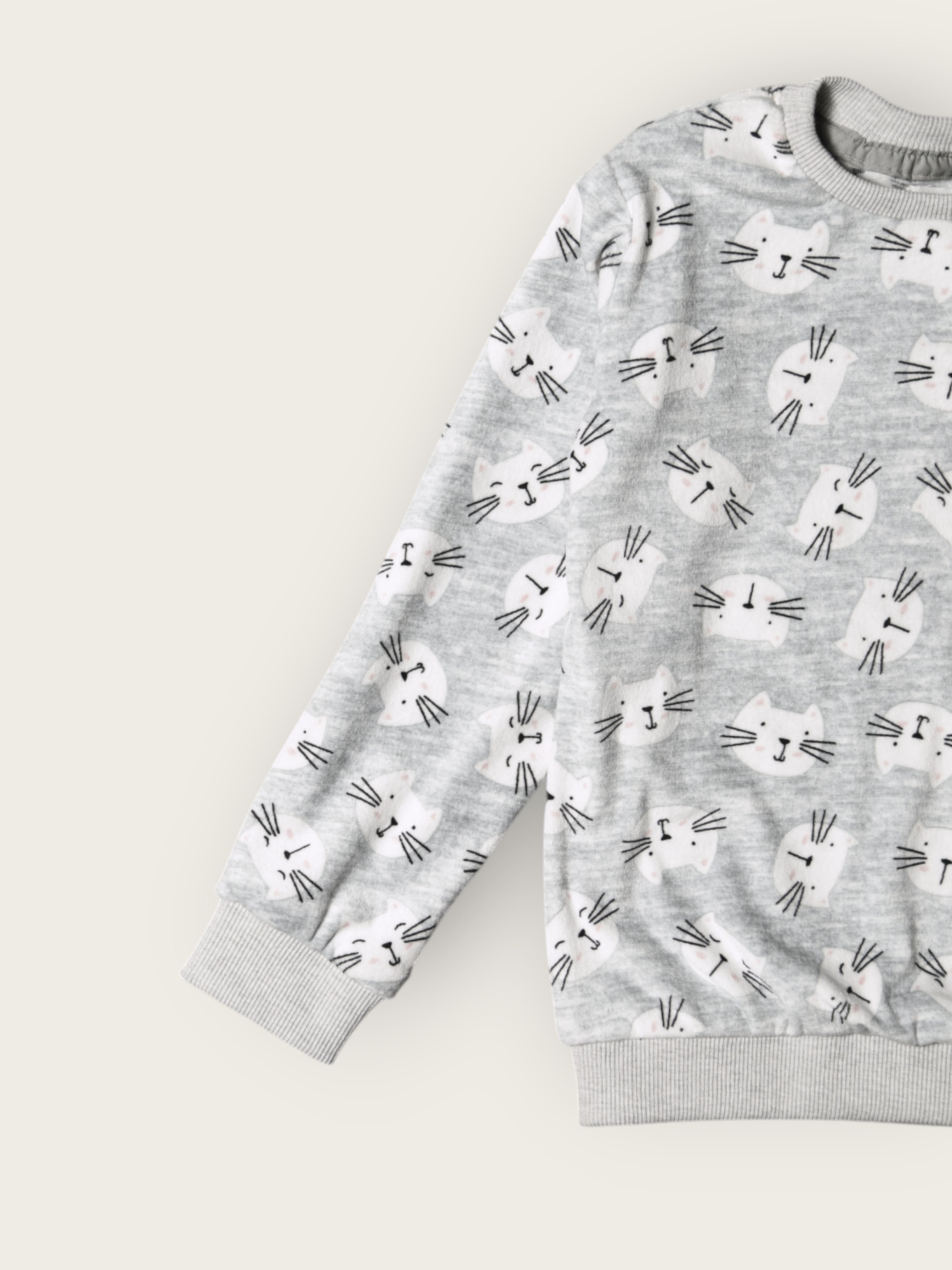 Kids Grey Cat Fleece Winter NightSet