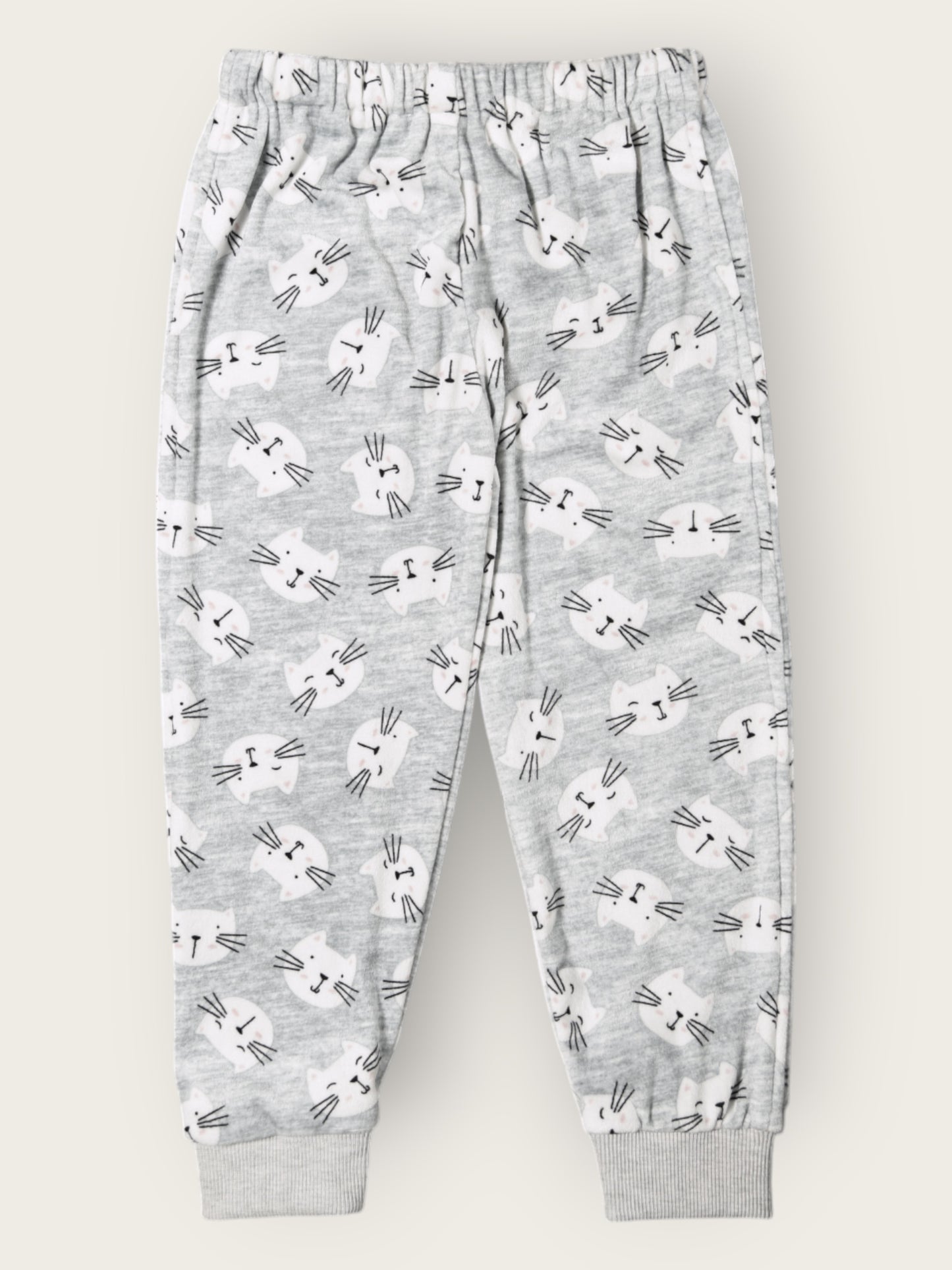 Kids Grey Cat Fleece Winter NightSet