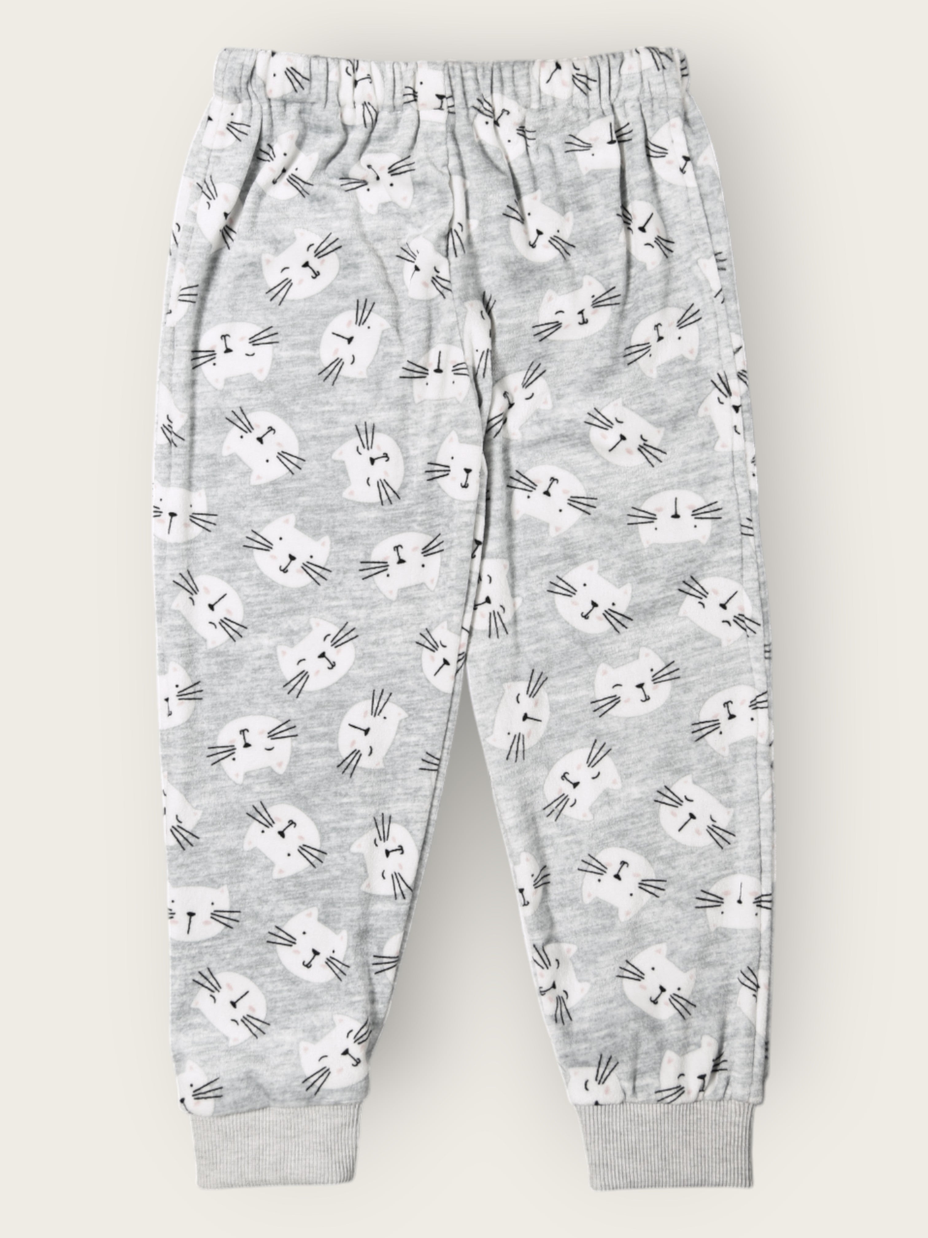 Kids Grey Cat Fleece Winter NightSet