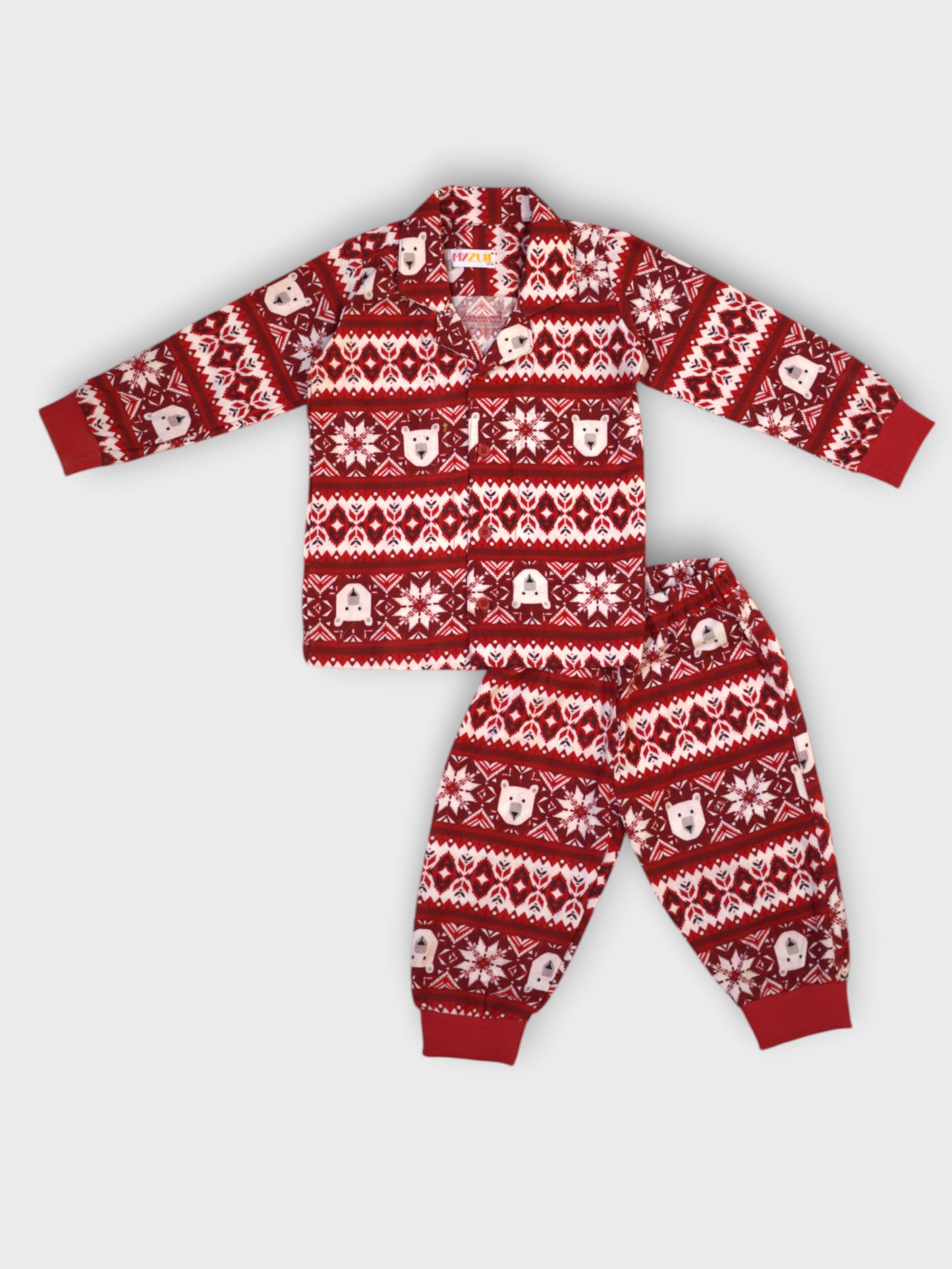 Kids Red Polar Bear Flannel Nightsuit