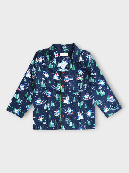 Kids Blue Santa Flannel Nightsuit