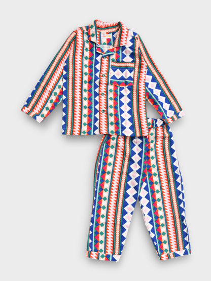 Kids Multicolour Abstract Flannel Night Suit