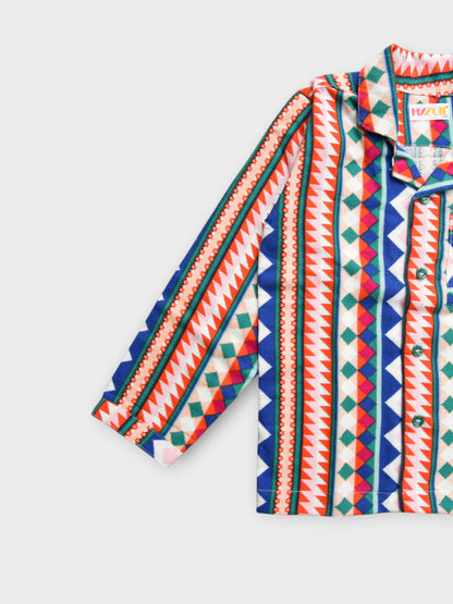 Kids Multicolour Abstract Flannel Night Suit