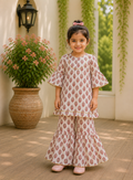 Girls White Peach Sharara Set