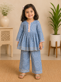 Girls Grey Bandhej Kurta Culottes Set